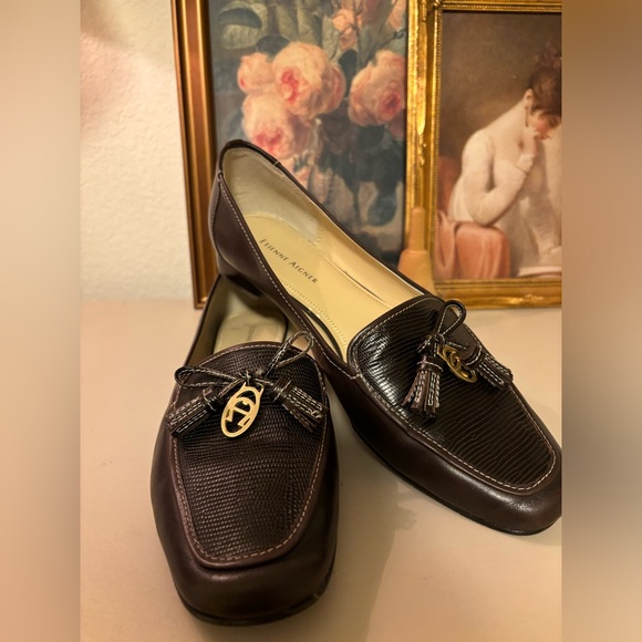 Etienne Aigner Evita Brown tassel loafers Mules Size 10 - Picture 4 of 6